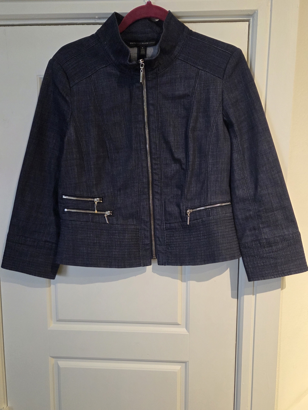 White House Black Market Dark Navy Zip-Front Denim Jacket